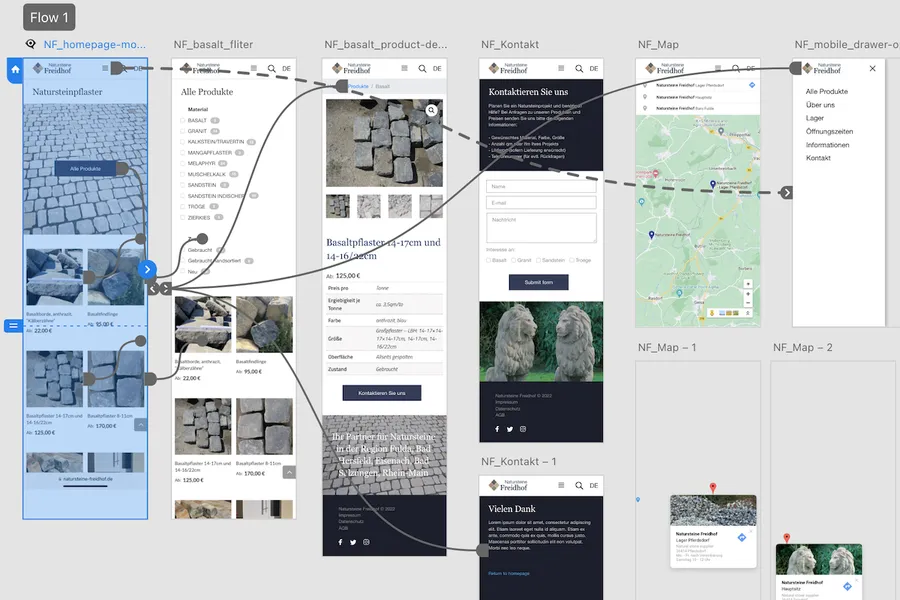Natursteine Freidhof prototype mobile screens